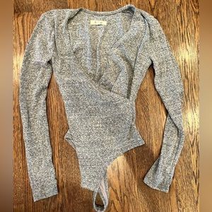 Madewell Heather Grey long sleeve wrap body suit
